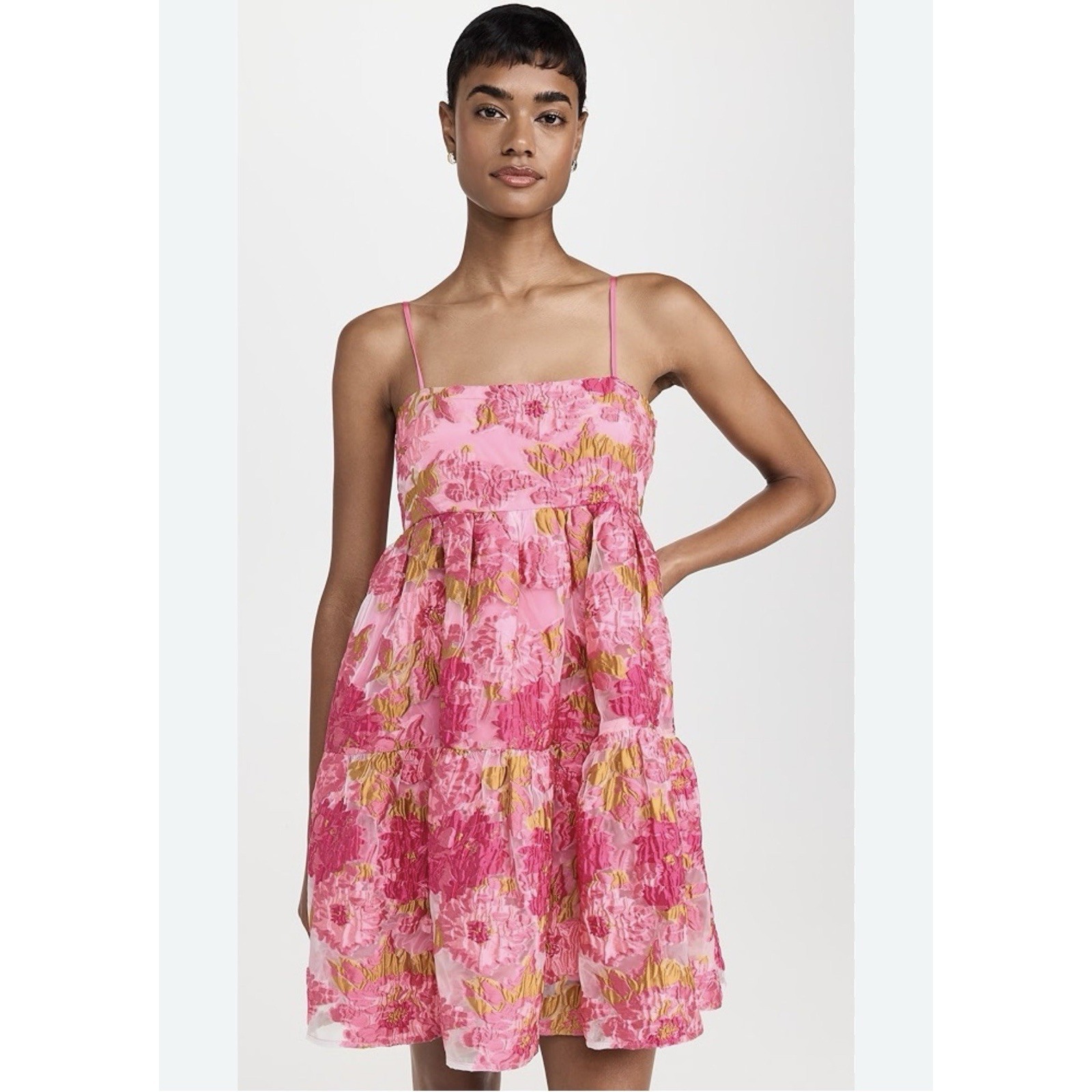 Nwt $150 Endless Rose Organza Floral Mini Pink Tiered Party Dress Sz Medium